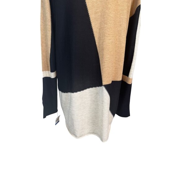 INC Petite XL Colorblock Sweater Acrylic/Wool Blend Long Sleeve Tan/Black/White - Picture 5 of 14